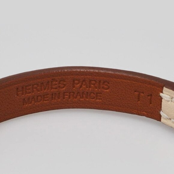 Hermes Craie Leather and Gold Plated Mini Rivale Bracelet Size T1 - Picture 6 of 7